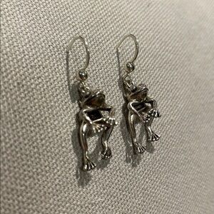 Silver Frog Dangle Earrings